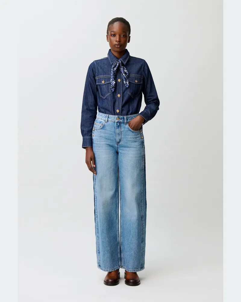 Claudie Pierlot Bio-Baumwoll-Jeans mit Golddetails Denim-blue