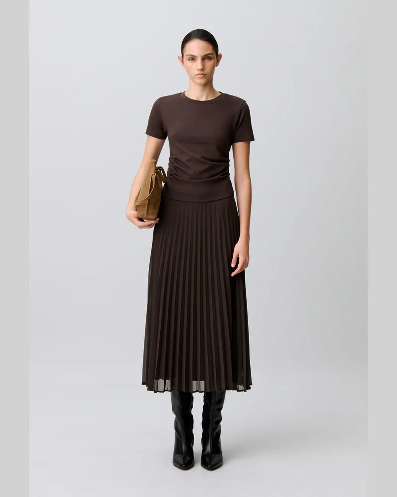 Claudie Pierlot Plissiertes Materialmix-Kleid Schokolade