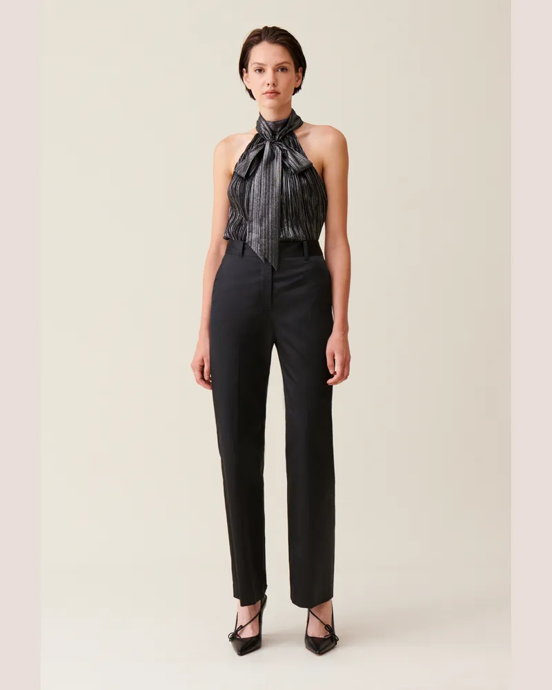 Claudie Pierlot Schwarze schmale Satin-Hose Schwarz