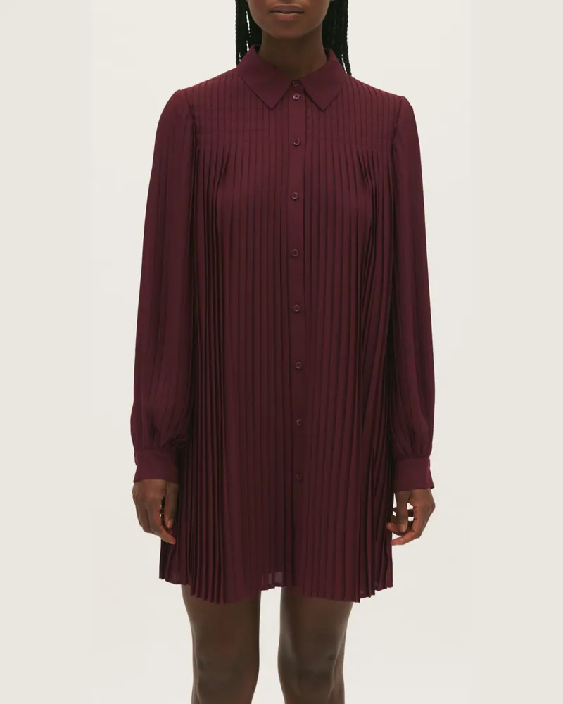 Claudie Pierlot Kurzes plissiertes Kleid Bordeaux