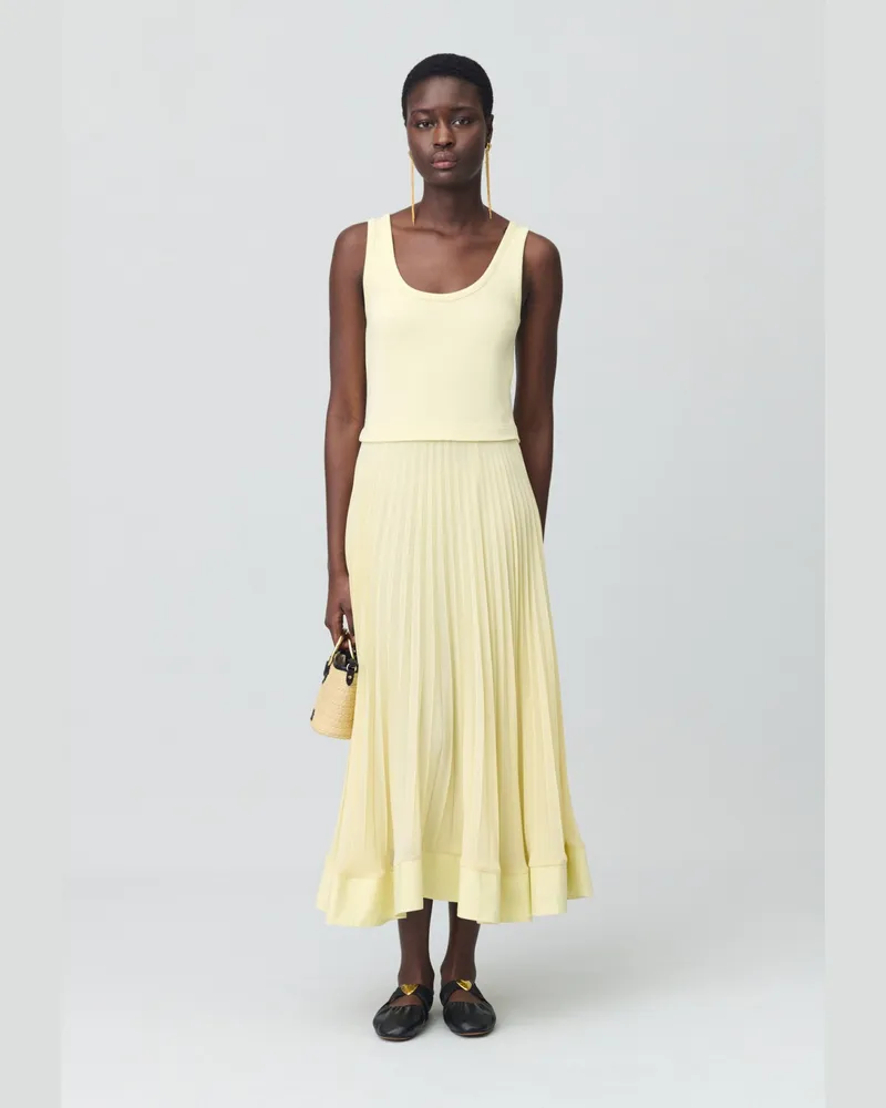 Claudie Pierlot Langes Trompe-l'ail-Kleid Blass-gelb