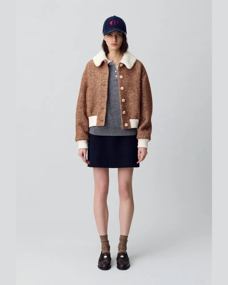Claudie Pierlot Kurzmantel mit Kunstpelzkragen Zweifarbig