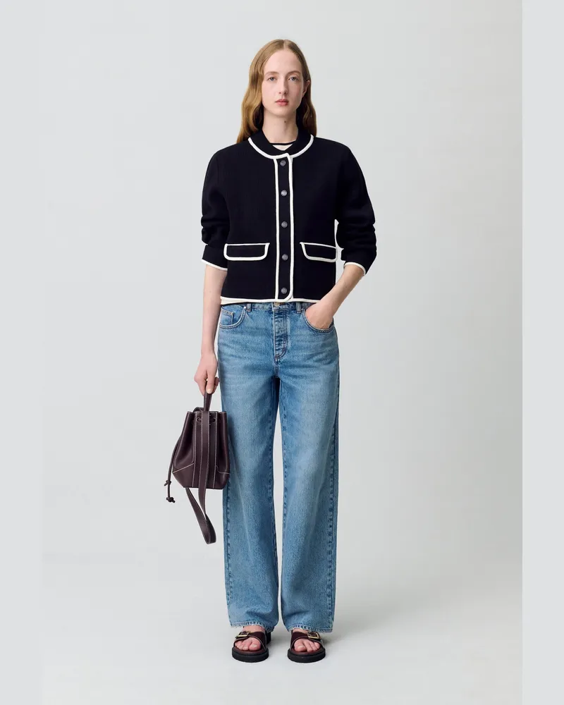 Claudie Pierlot Zweifarbiger, dicker Cardigan Schwarz