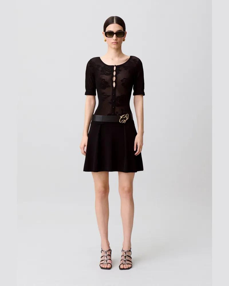 Claudie Pierlot Strickkleid mit Blumenmuster Schwarz