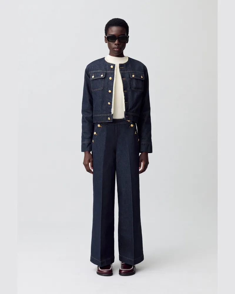 Claudie Pierlot Jeansjacke mit Kunstfell Denim-raw
