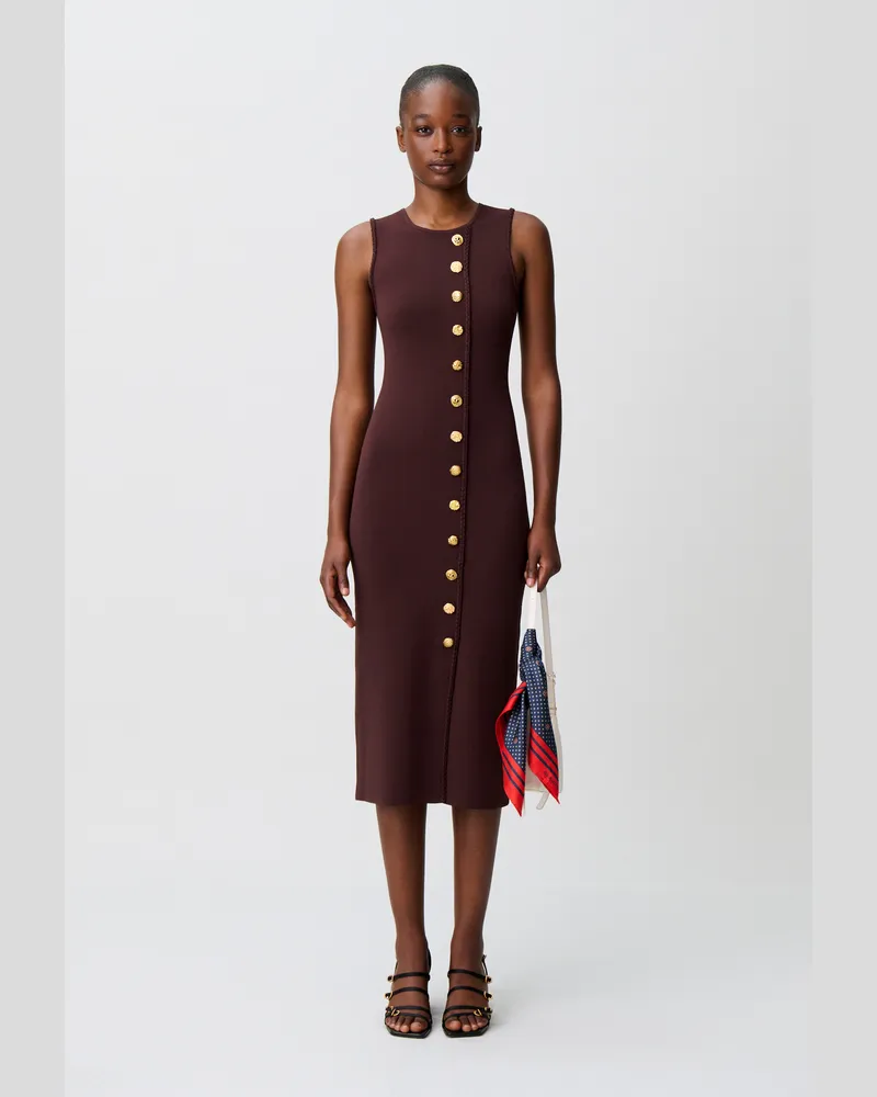Claudie Pierlot Midi-Strickkleid mit Goldknöpfen Braun