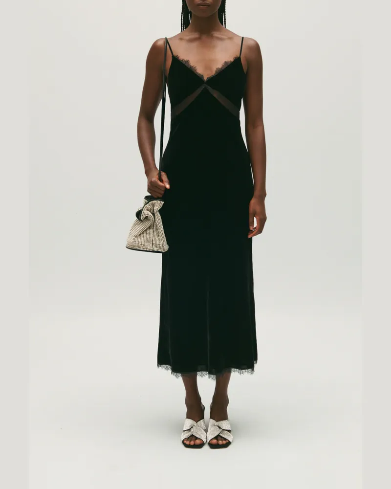 Claudie Pierlot Midikleid aus schwarzem Samt Schwarz
