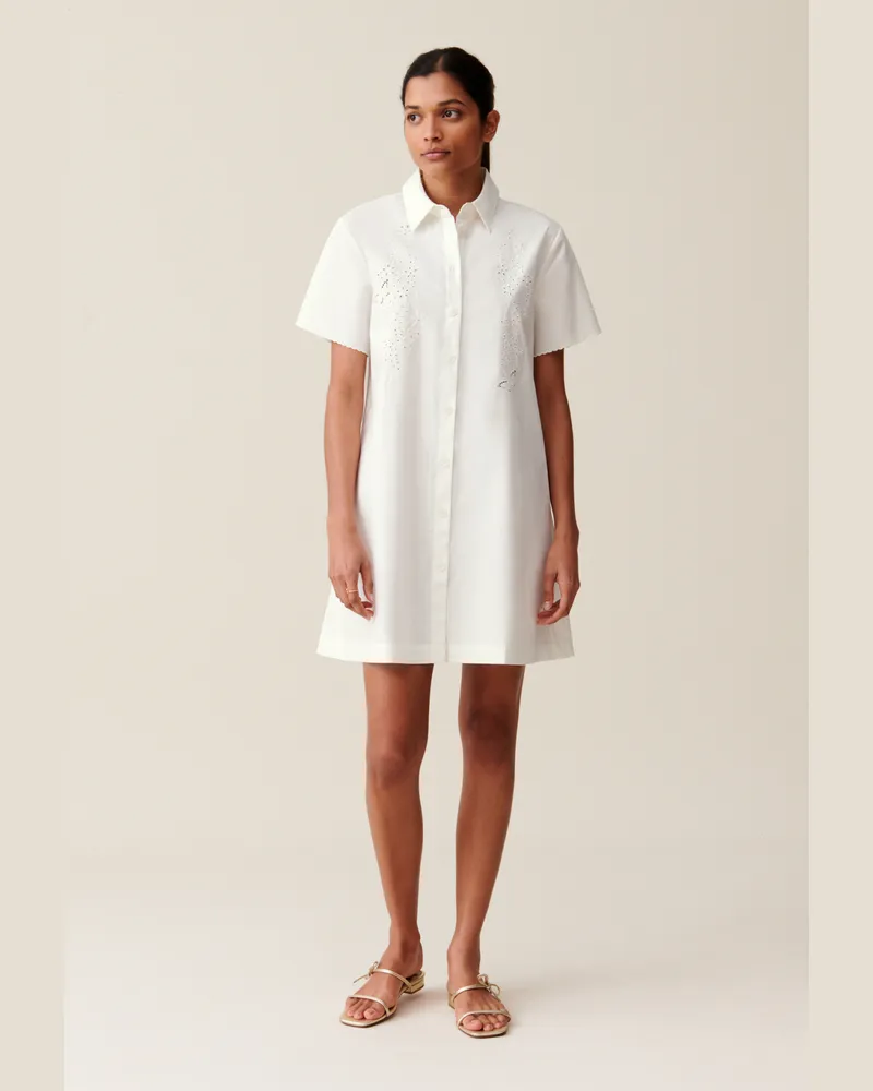 Claudie Pierlot Kurzes, besticktes weißes Hemdkleid Weiß