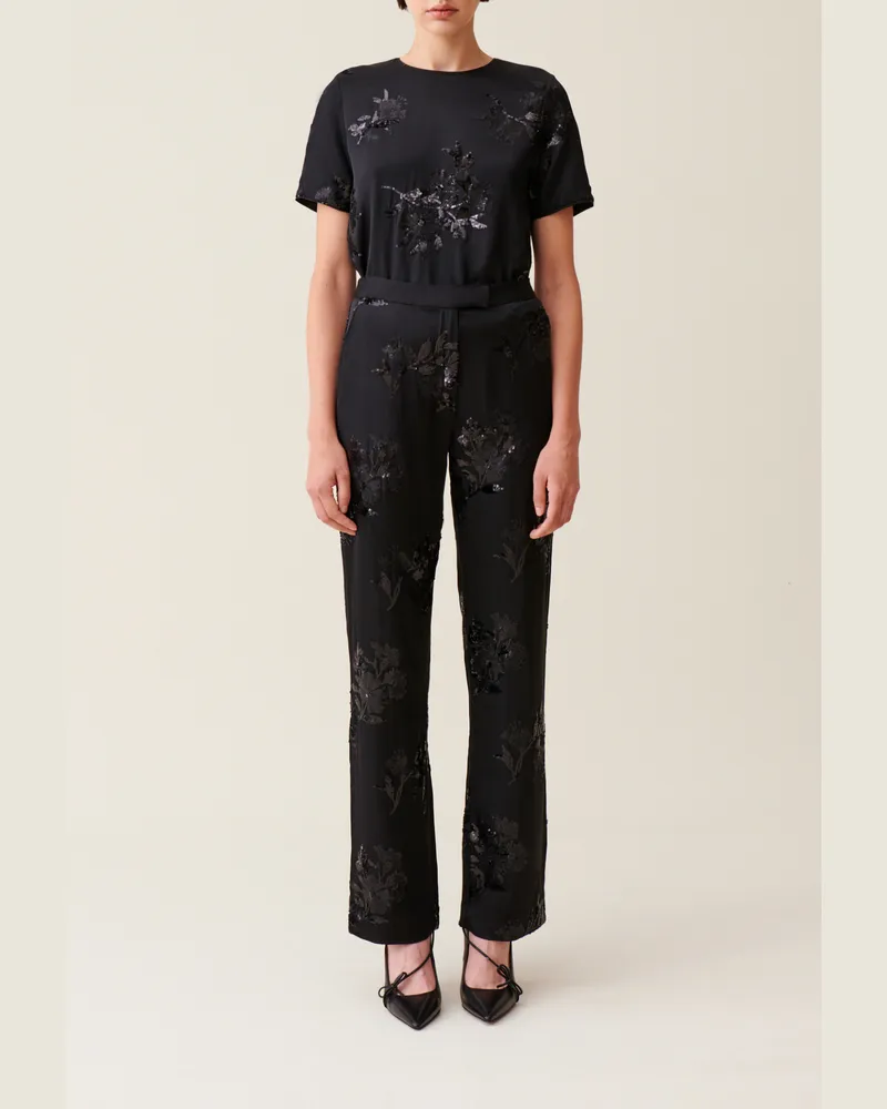 Claudie Pierlot Schwarze Hose Paillettenstickerei Schwarz