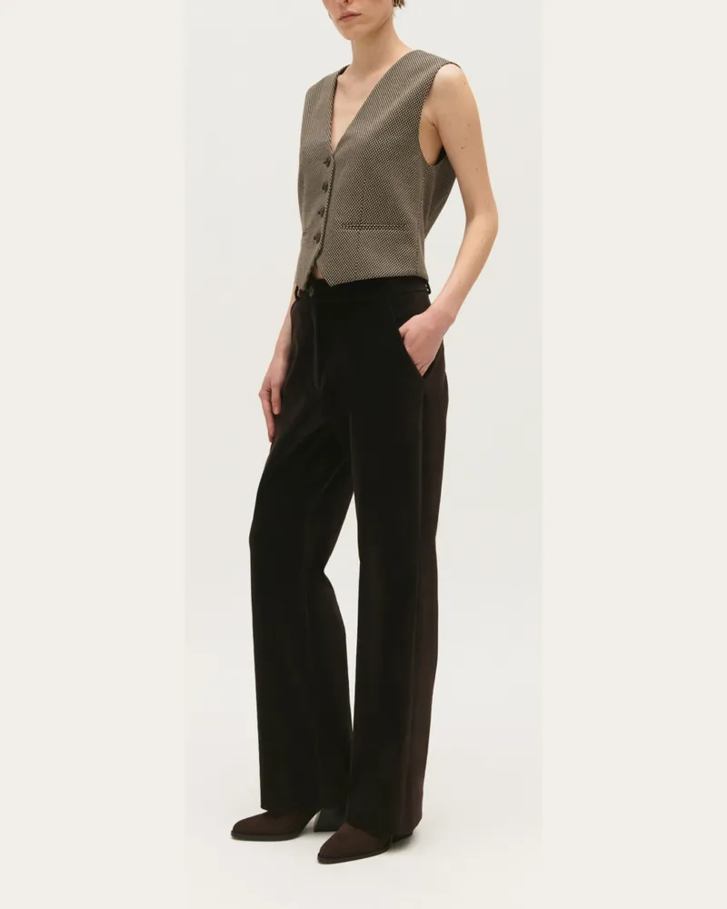 Claudie Pierlot Schokoladenbraune Anzughose aus Velours Schokolade