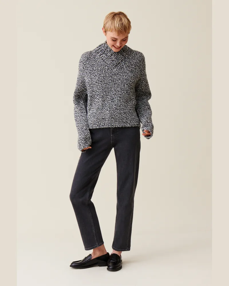 Claudie Pierlot Grober Strickpullover V-Ausschnitt Grau-meliert
