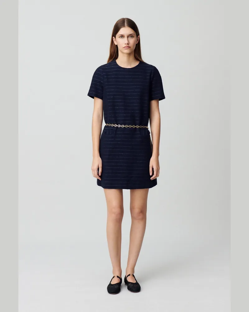 Claudie Pierlot Kurzes gestreiftes Kleid Marine