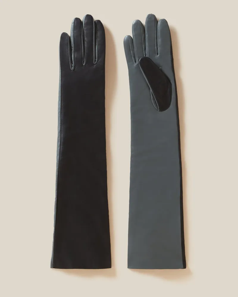 Claudie Pierlot Lange zweifarbige Lederhandschuhe Schwarz