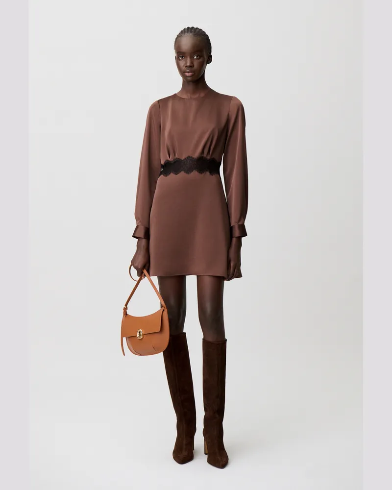 Claudie Pierlot Kurzes fließendes Kleid aus Satin Marron