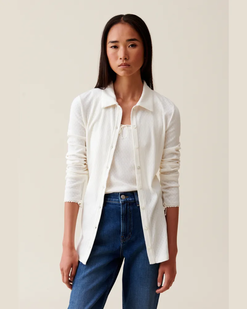 Claudie Pierlot Ecru-farbener Top mit Hemdkragen Ecru