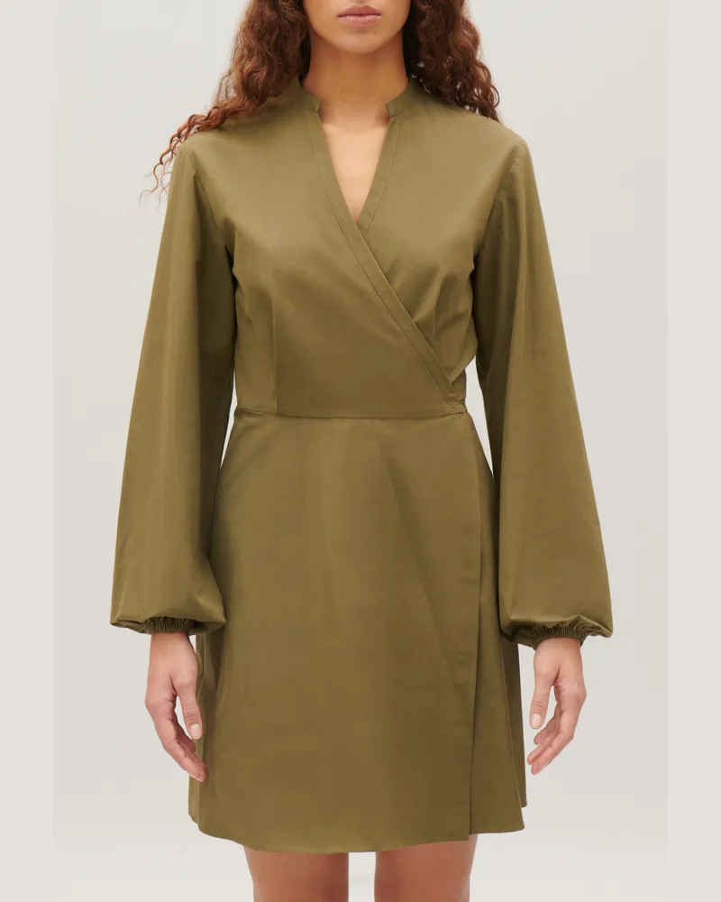 Claudie Pierlot Kurzes Wickelkleid mit Mao-Kragen Khaki