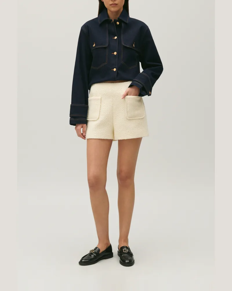 Claudie Pierlot Elfenbeinfarbene Shorts aus Tweed Elfenbein