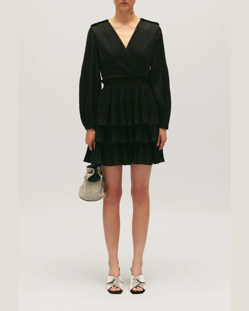 Claudie Pierlot Kurzes plissiertes Kleid schwarz Schwarz