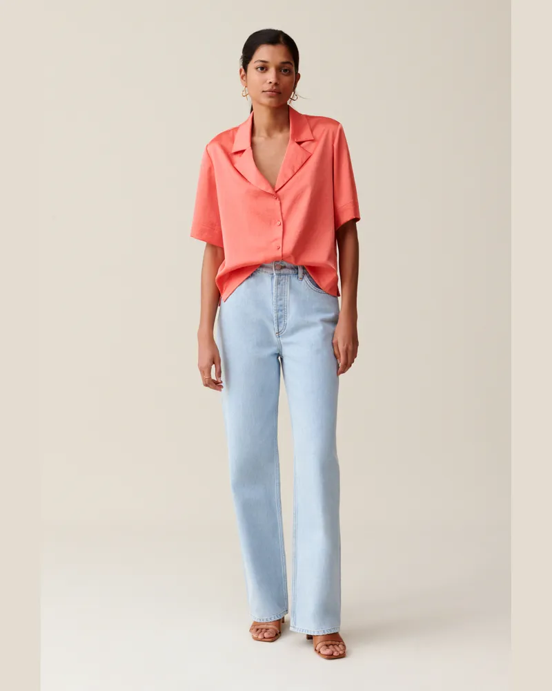 Claudie Pierlot Fließendes Satin-Mandarinhemd Mandarine