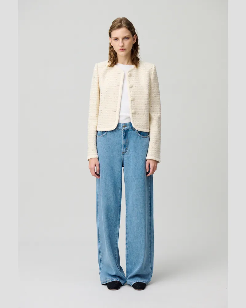 Claudie Pierlot Kurze Tweedjacke mit Knöpfen Ecru