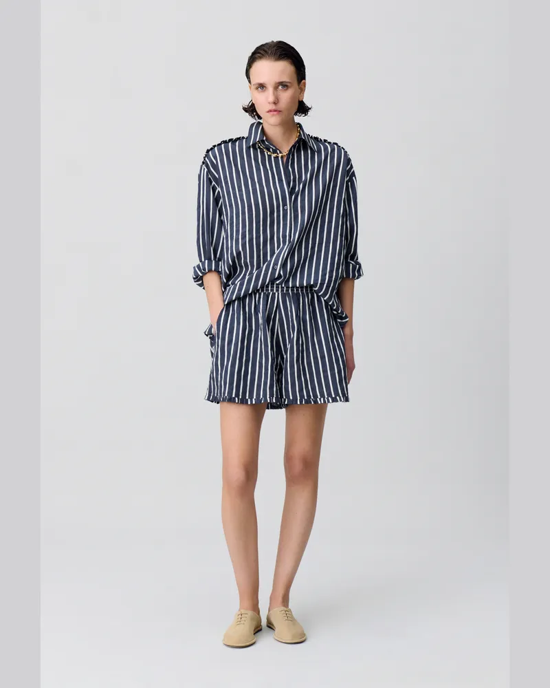 Claudie Pierlot Kurzes gestreiftes Volantkleid Zweifarbig