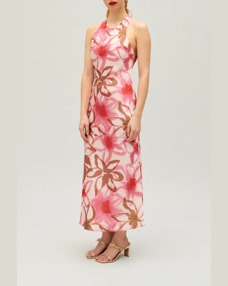 Claudie Pierlot Langes, satiniertes Kleid mit Printmotiv Dunkler