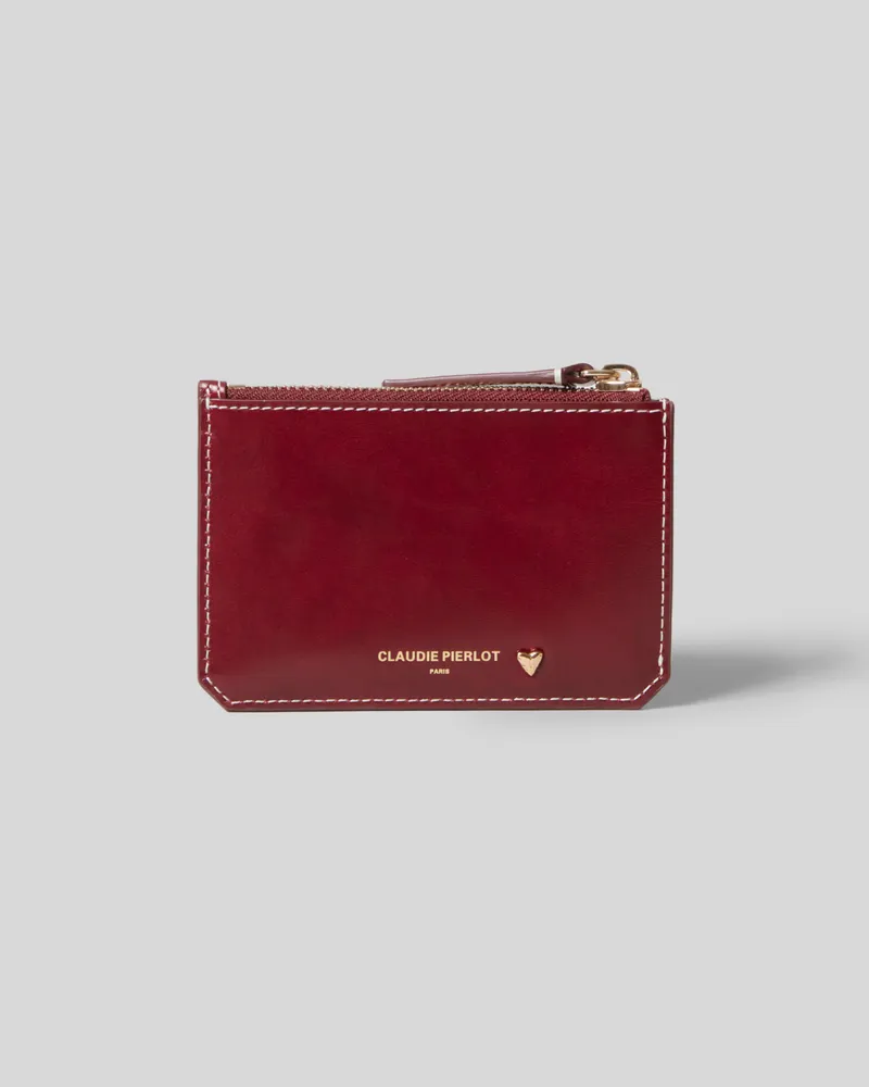 Claudie Pierlot Kartenetui aus Leder goldenem Herz Bordeaux