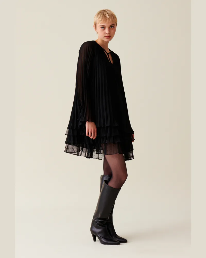 Claudie Pierlot Kurzes schwarzes Rüschenkleid Schwarz