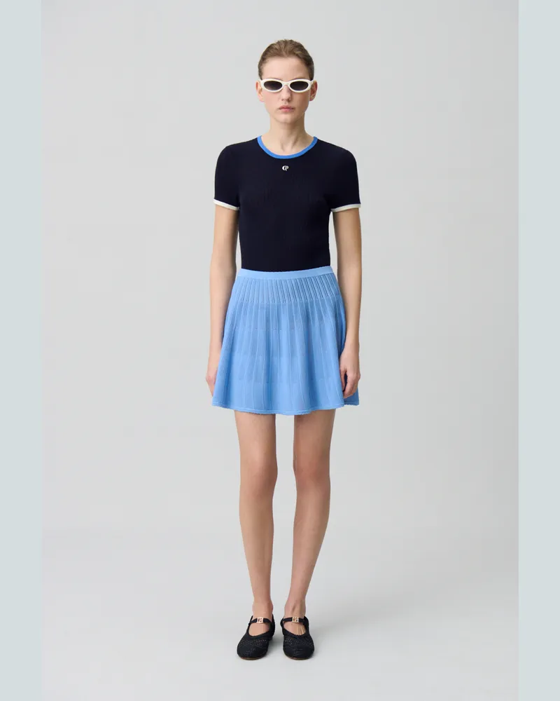 Claudie Pierlot Kurzer Rock aus feinem Strick Himmel-blau