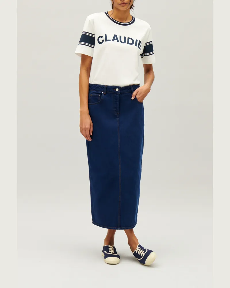 Claudie Pierlot Claudie T-Shirt Blau und Weiß Zweifarbig