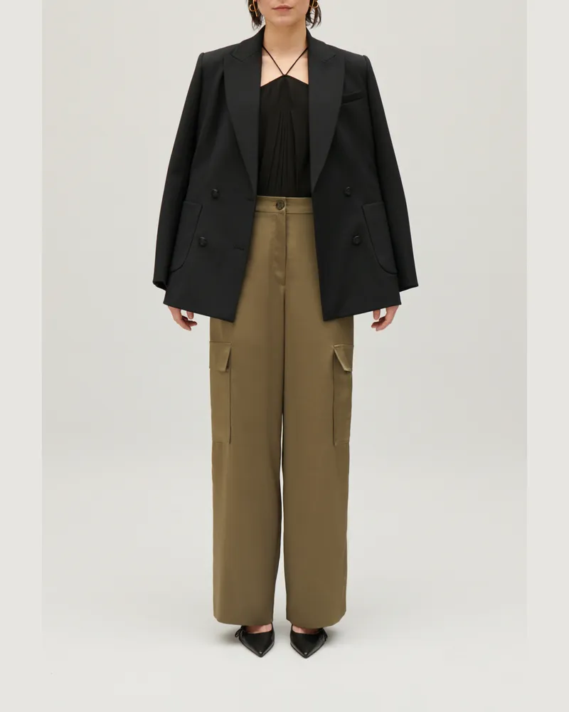 Claudie Pierlot Satinierte, fließende Cargohose Khaki Khaki