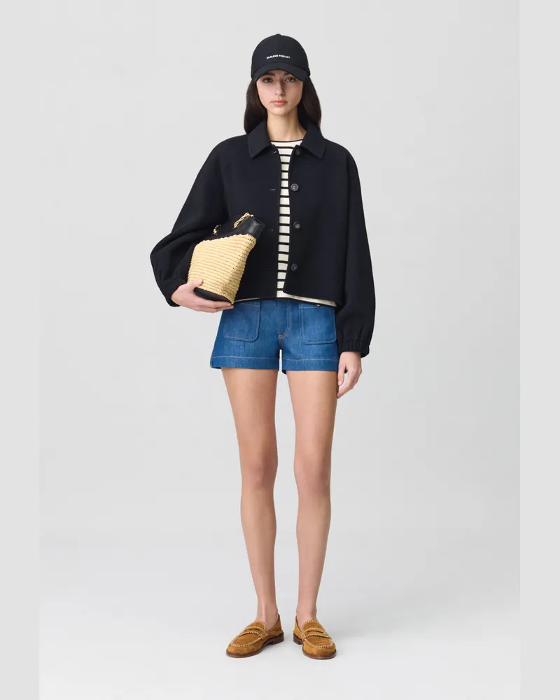 Claudie Pierlot Kurze Jacke mit Hemdkragen Schwarz