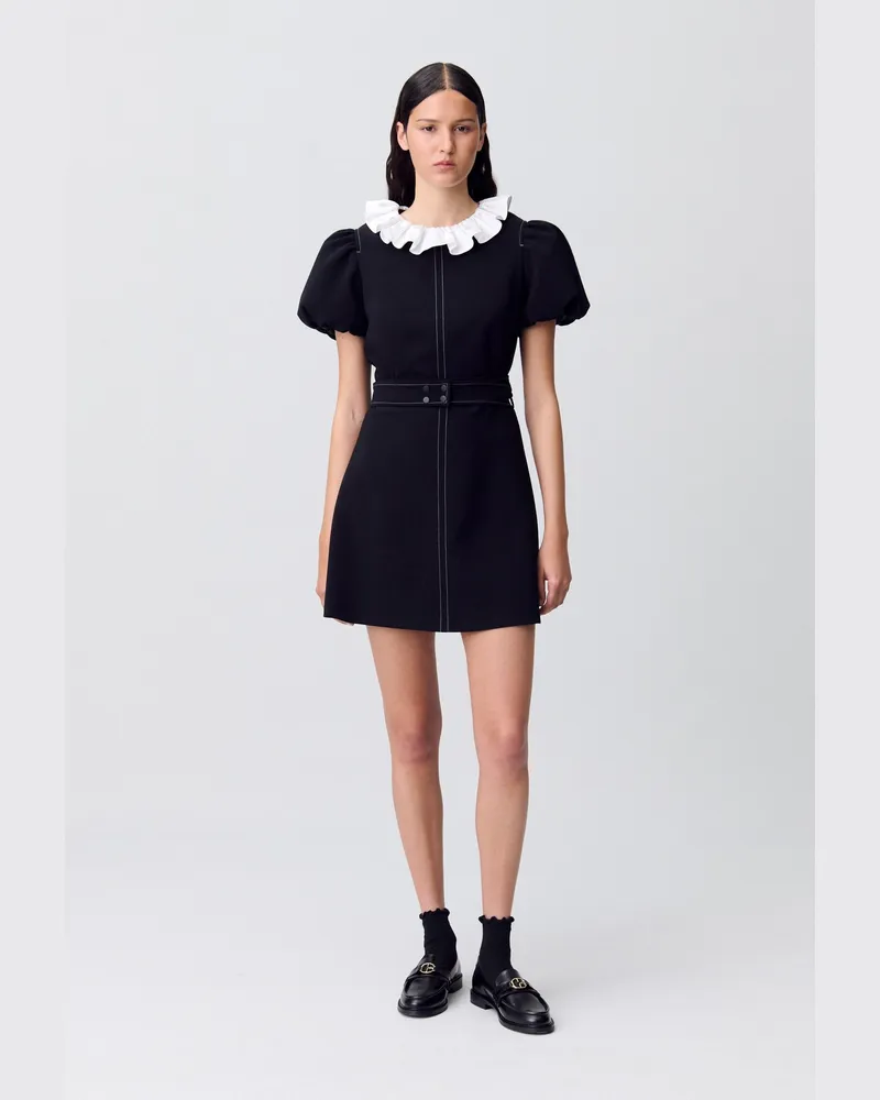 Claudie Pierlot Kurzes Kleid mit Kragen Schwarz