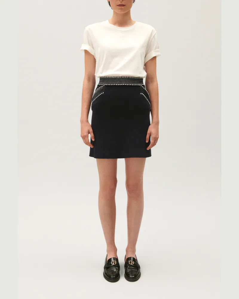 Claudie Pierlot Kurzer marineblauer Strickrock Marine