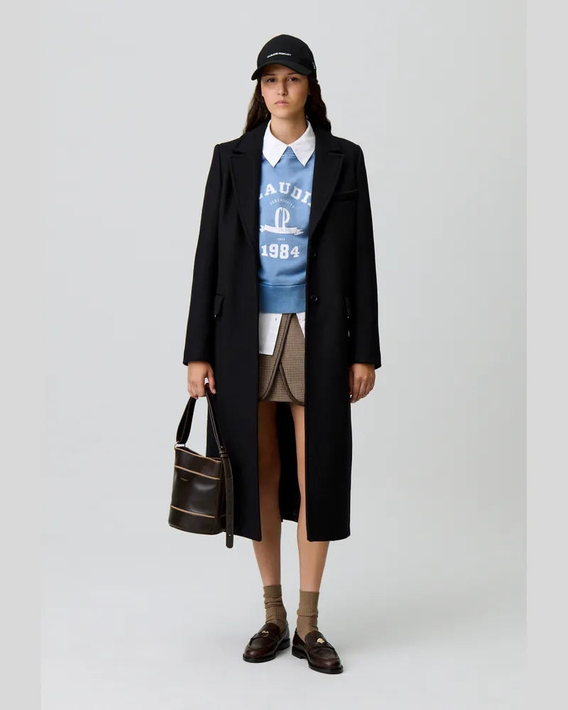 Claudie Pierlot Langer gerader Wollmantel Schwarz