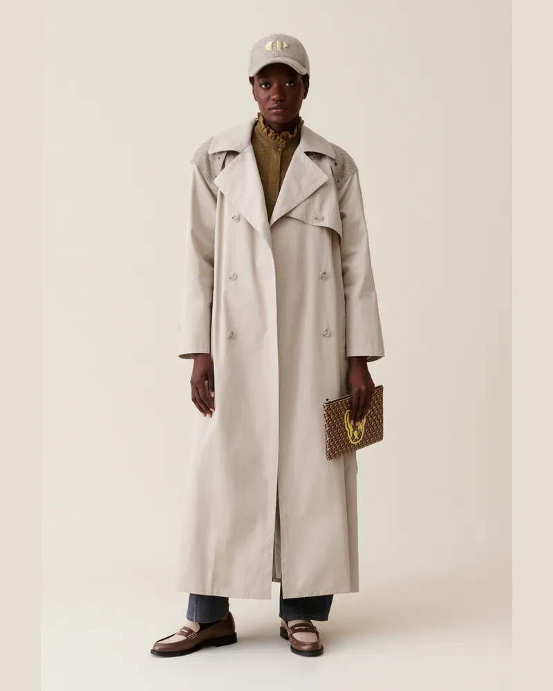 Claudie Pierlot Langer Trenchcoat Mixed-Material Beige