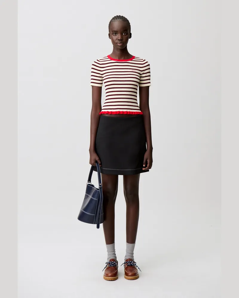 Claudie Pierlot Dreifarbig gestreiftes T-Shirt Multico