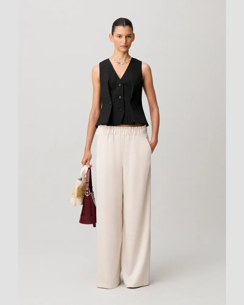 Claudie Pierlot Fließende Satinhose Elfenbein