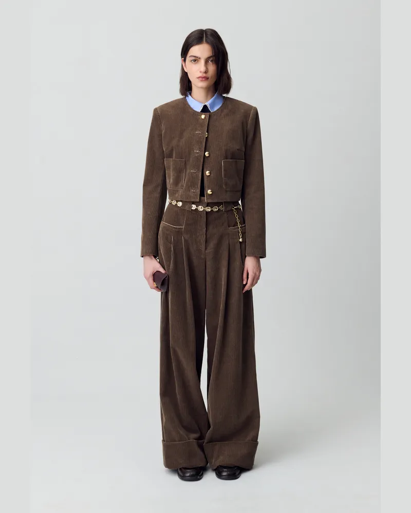 Claudie Pierlot Weit geschnittene Cordhose Taupe