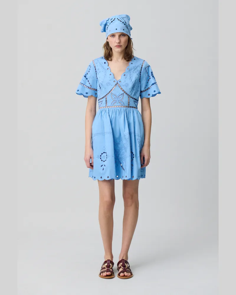Claudie Pierlot Kurzes Kleid Stickereien Himmel-blau