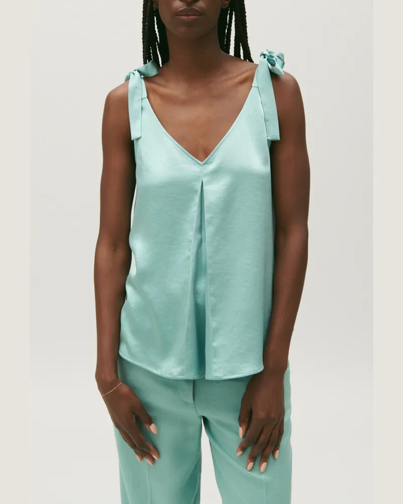 Claudie Pierlot Satiniertes Top Wassergrün Wasser-grün