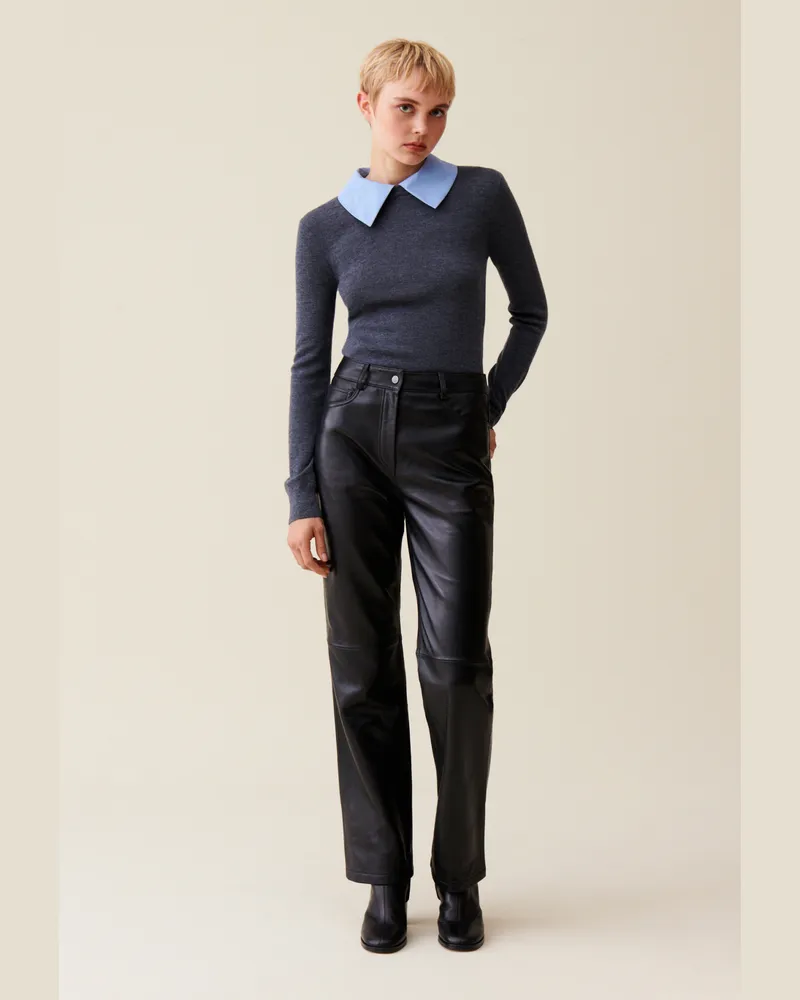 Claudie Pierlot Gerades Lederhose Schwarz
