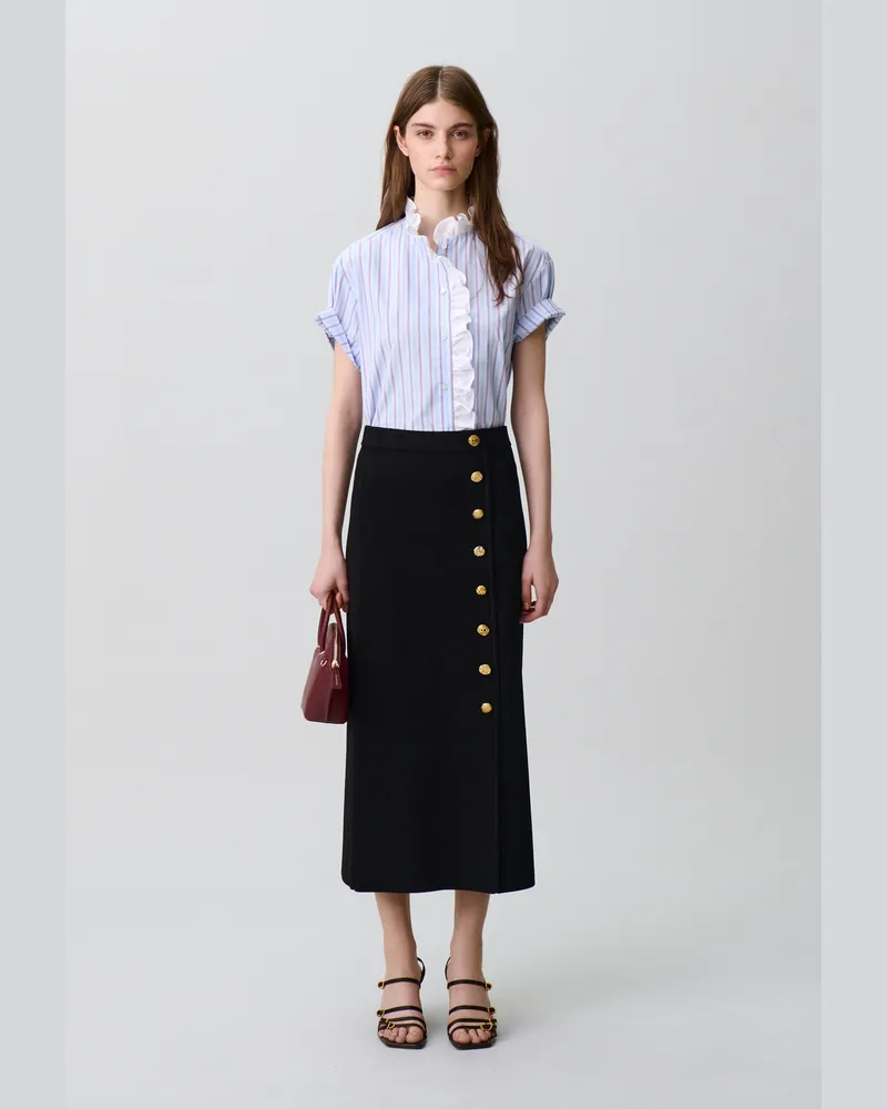 Claudie Pierlot Figurbetonter Midi-Strickrock Schwarz