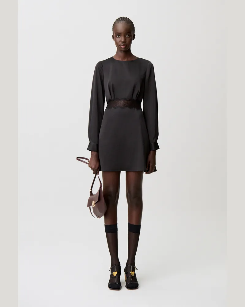 Claudie Pierlot Kurzes fließendes Kleid aus Satin Schwarz