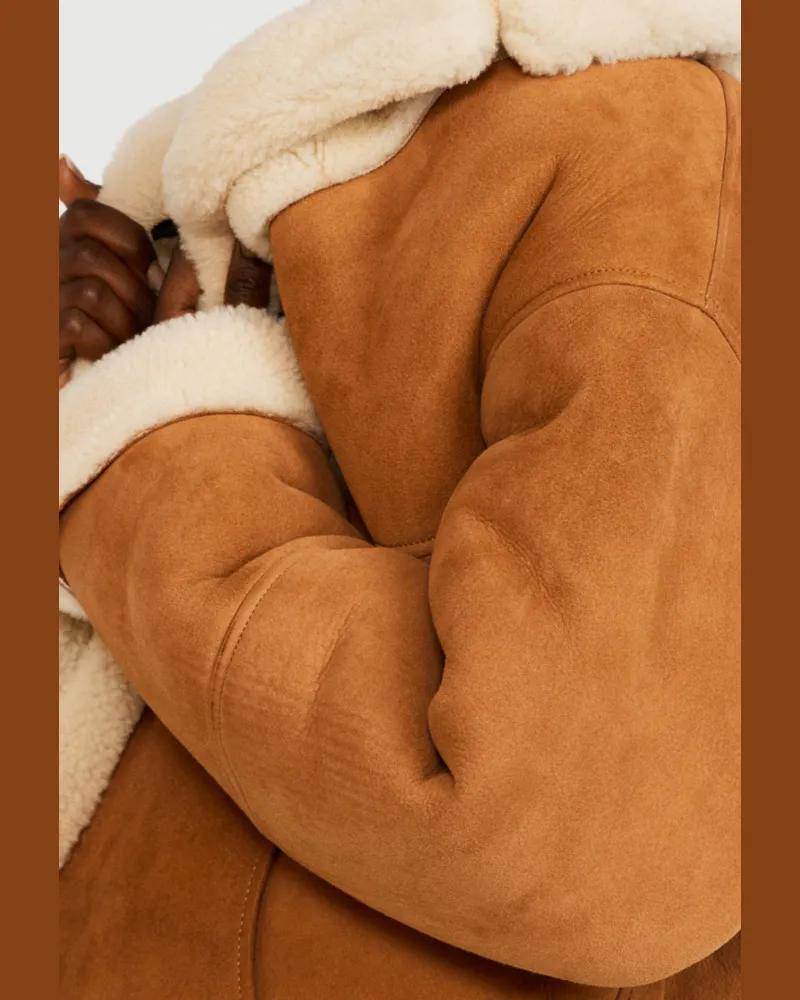 Claudie Pierlot Reversible kamel Mantel gewendetem Fell Kamel