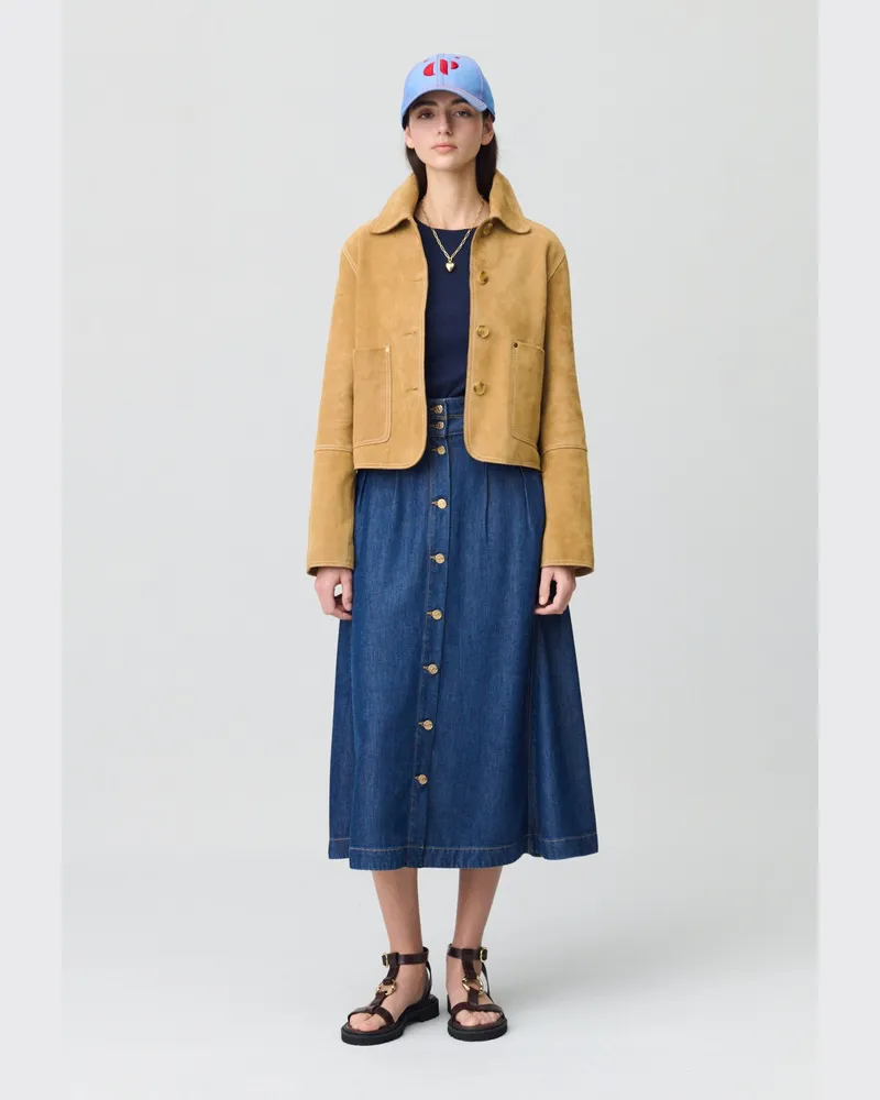 Claudie Pierlot Langer Jeansrock mit Knopfleiste Denim