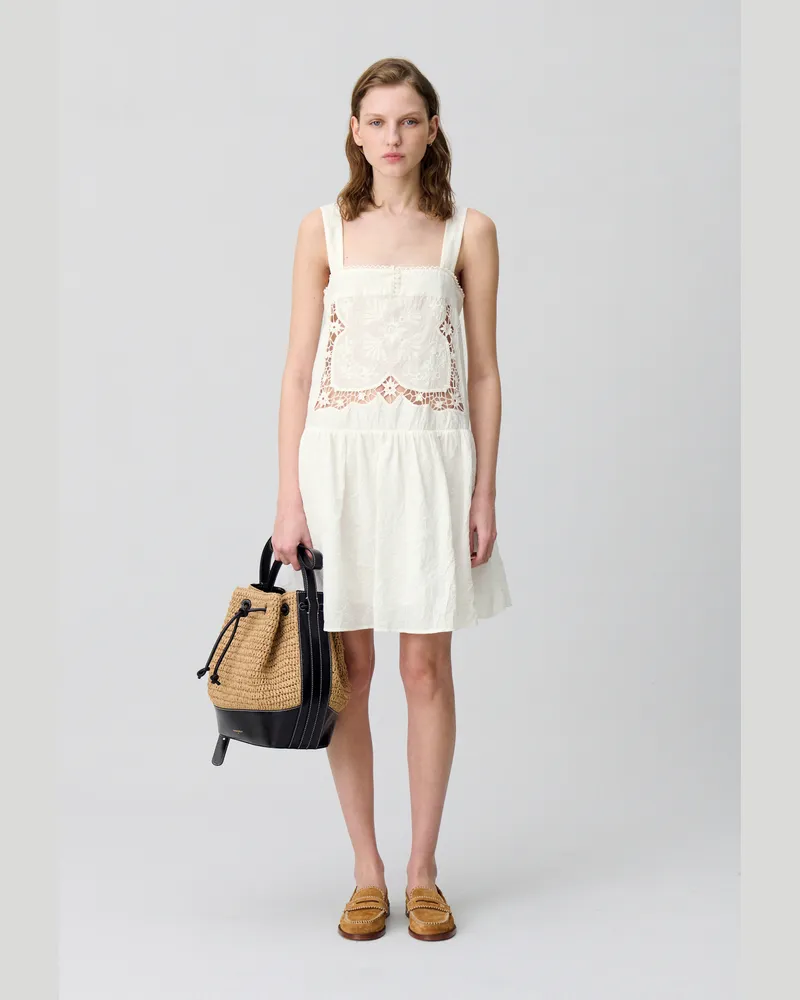 Claudie Pierlot Kurzes Kleid besticktem Oberteil Ecru