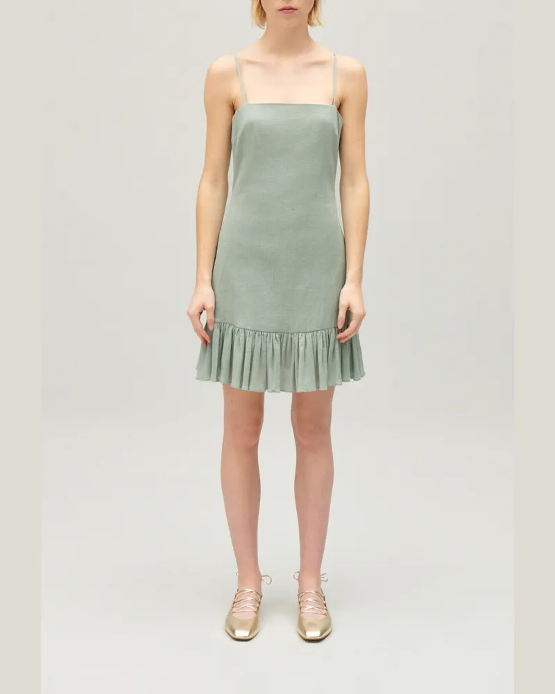 Claudie Pierlot Kurzes, volantiertes Kleid Mandel-Beige Mandel