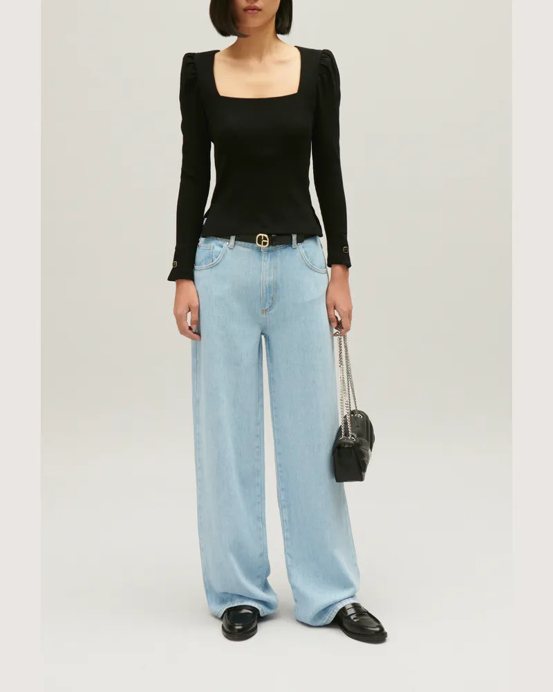 Claudie Pierlot Geripptes T-Shirt mit langen Ärmeln Schwarz