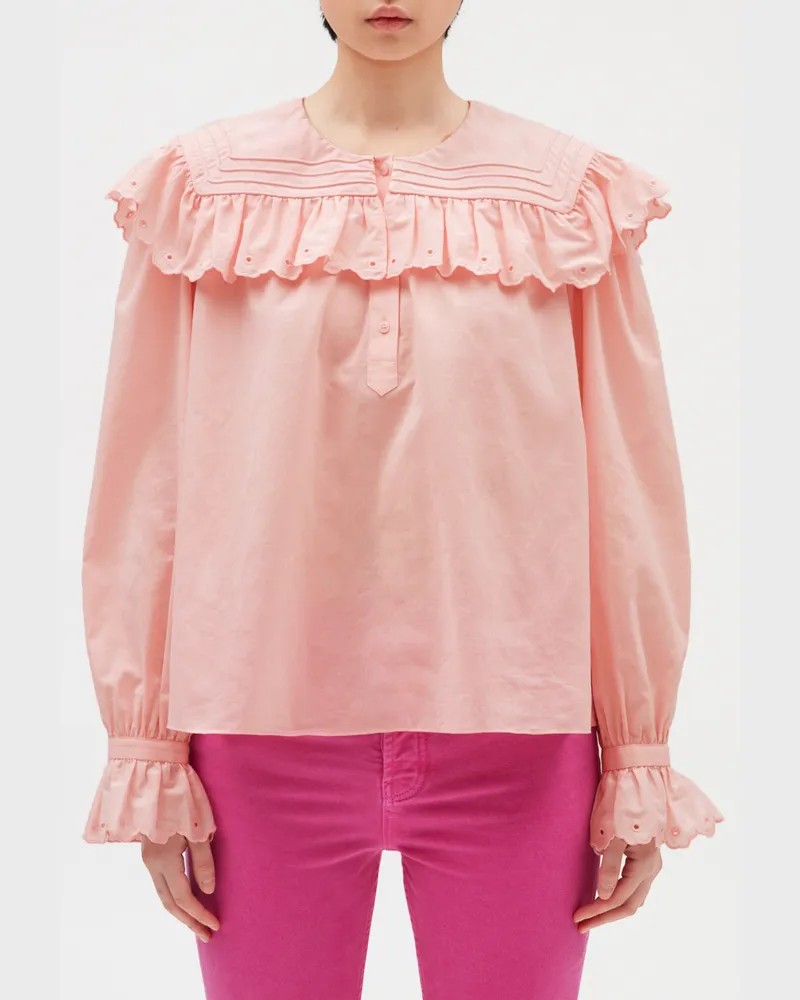 Claudie Pierlot Bestickte Baumwollbluse, rosa Dragee
